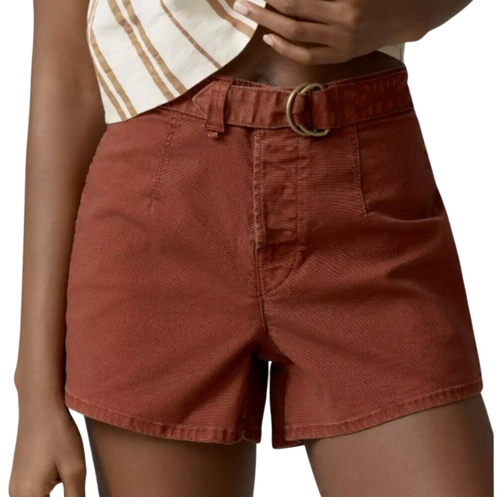 Anthropologie Rust Red Belted Cotton Jean Shorts - Picture 3 of 9